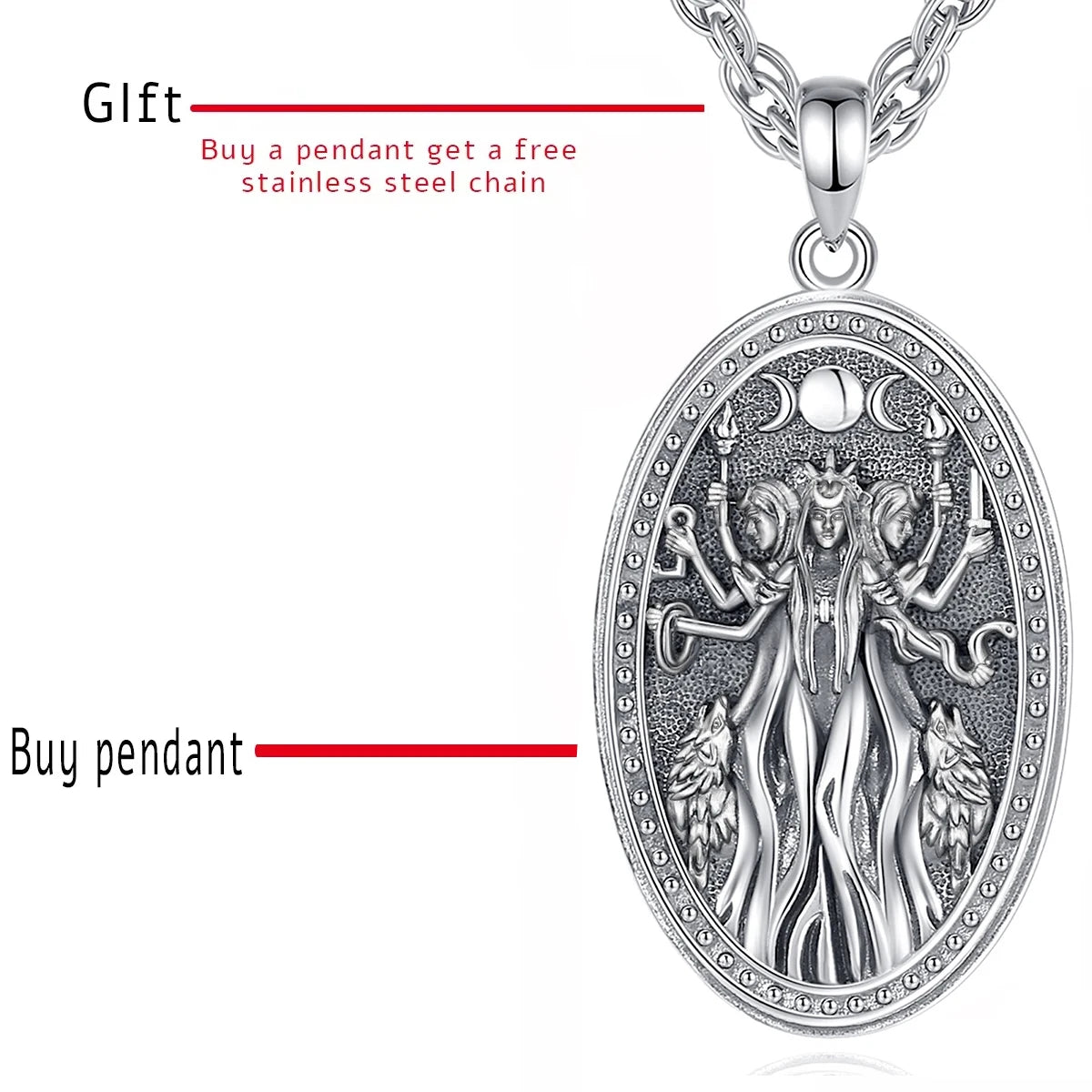 Eudora 925 Sterling Silver Triple Moon Goddess Necklace Hecate Dog Amulet Pendant Triple Goddess Jewelry for Women Man Gift