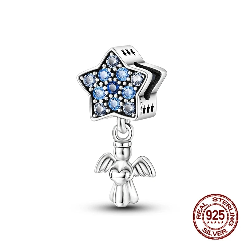 Breloque en argent sterling 925 représentant la lune, l'étoile, l'avion, l'espace, série bleue, compatible avec les bracelets Pandora originaux, bijoux à offrir