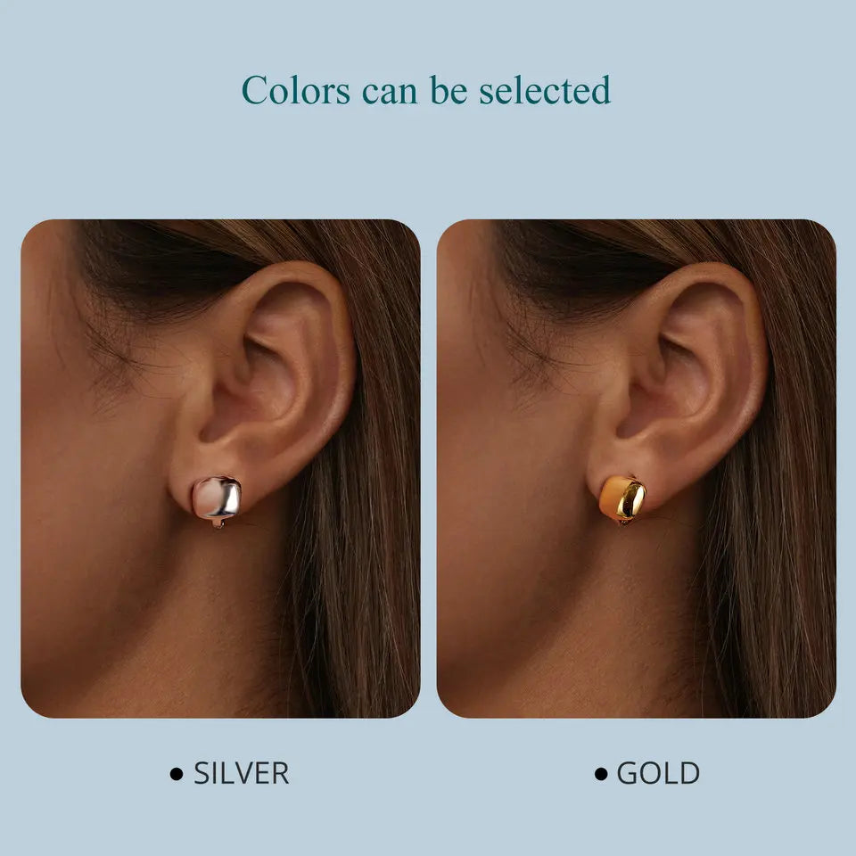 BISAER Real 925 Sterling Silver Chunky Square Hoop Earrings Metal Hypoallergenic Earrings 18K Gold-Plated for Women Fine Jewelry