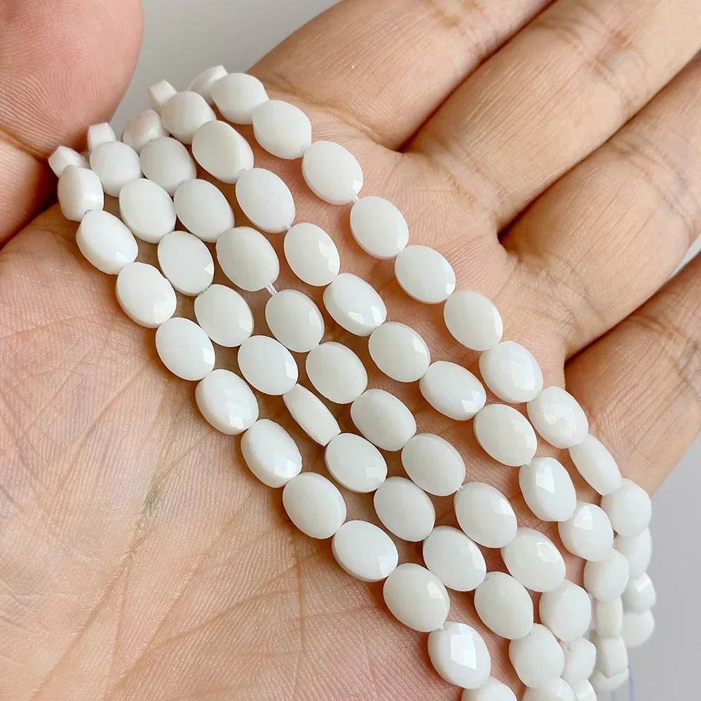 Fashion Natural Oval Shape Stone Bead Faceted Jades Tiger Eye Jaspers Loose Spacer Beads DIY Necklace Bracelet Earrings 6x8mm