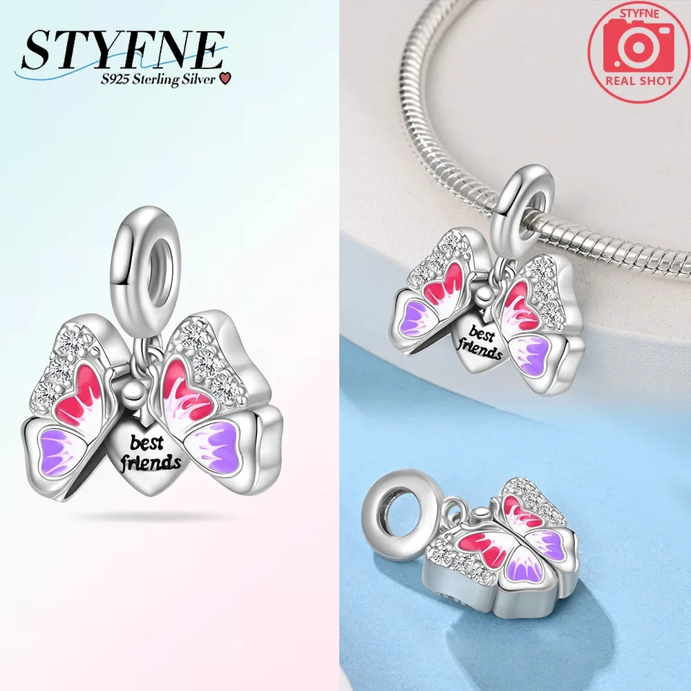 Charms 925 Silver Butterfly Series Zircon Colorful Butterfly Beaded Pendant Fit Original Bracelet DIY Jewelry Making for Women