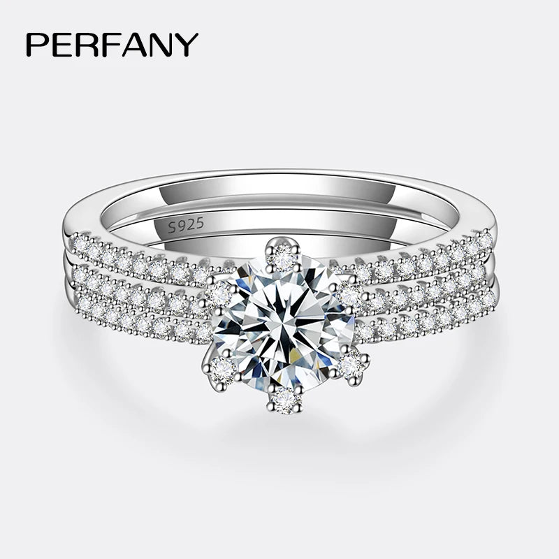 PERFANY 1CT Moissanite Ring for Women S925 Sterling Silver Wedding Jewelry Lab Diamond Set Bridal Accessories