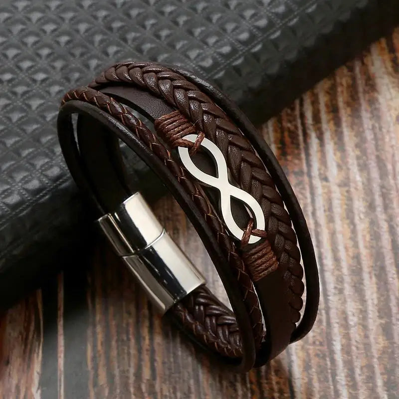 Multi-Layer Men Leather Bracelet Stainless Steel Infinity Symbol Charm Fashion Classic Bracelets for Men Jewelry Gift - Madeinsea©