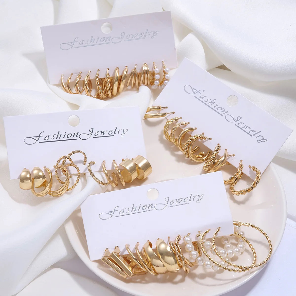 New 24 Pairs Earrings Set for Women Gold Color Bohemia Vintage Pearl Circle Geometric Hoop Earring Trendy Luxury Jewelry Gifts - Madeinsea©