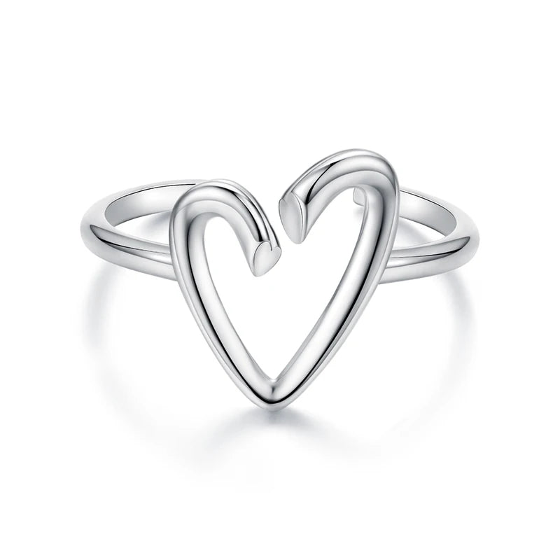 WOSTU Herzförmiger Ring EDA aus massivem 925er Sterlingsilber, zierlicher, verstellbarer Ring, minimalistisches Schmuckgeschenk für Sie