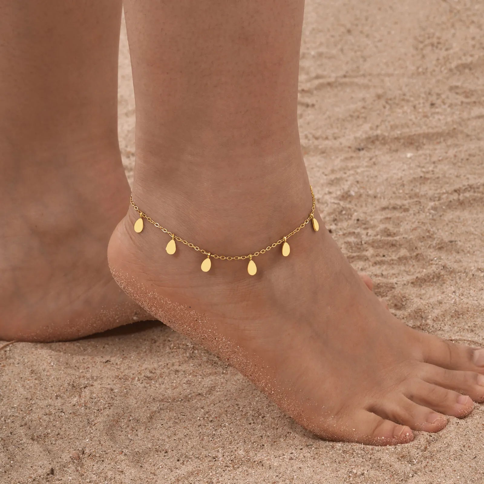 Vnox Gold Color Charm Female Chain Anklet Stainless Steel Cross Crown Star Pendant Barefoot Bracelet Women Beach Jewelry Summer