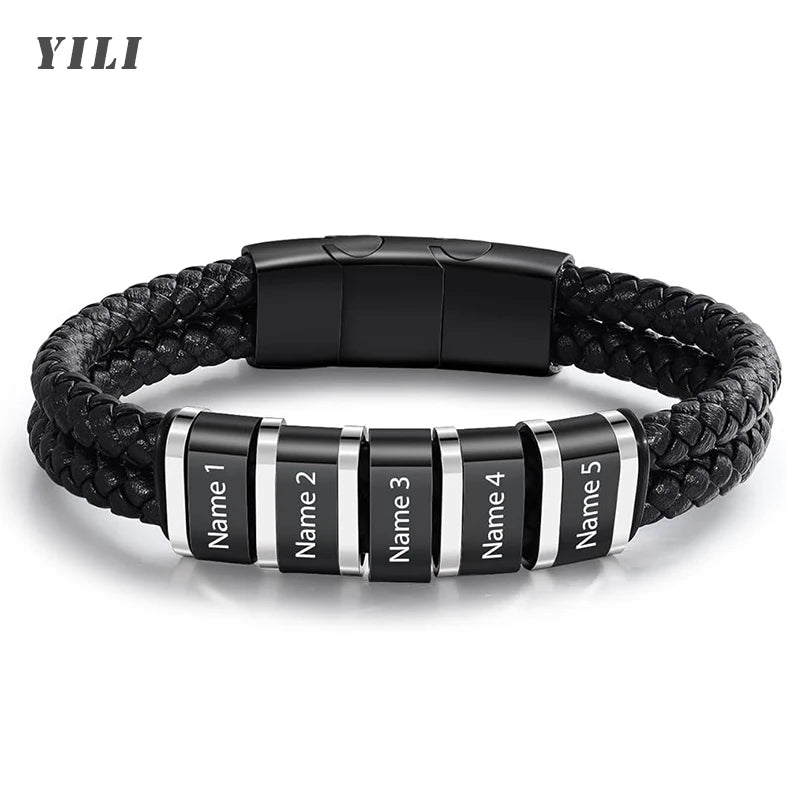 Personalized Bracelets for Men Custom Men's Name Bracelets Braid Leather Bracelet with 1-5 Names Engraved Personalized Gift for
