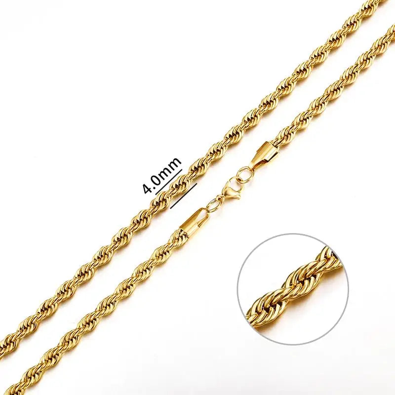 2mm-7mm Rope Chain Necklace Stainless Steel Never Fade Waterproof Choker Men Women Jewelry Gold Color Silver Color Chains Gift