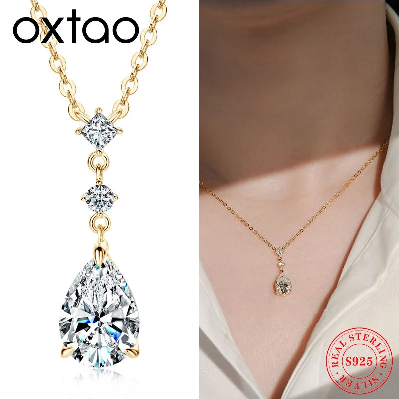 OXTAO 7x10mm 2.0ct Adjustable Water Drop Shape Moissanite Pendant Necklace Women's 925 Sterling Silver Luxury Jewelry Party Gift