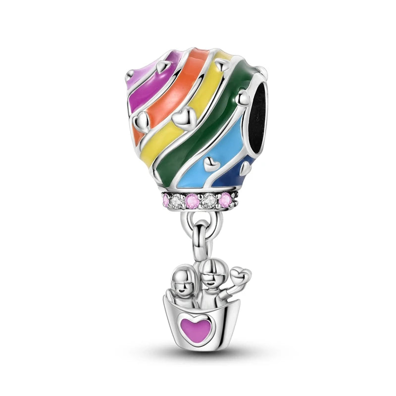 Romantic 925 Silver Couple Colourful Heart Shaped Hot Balloon Charms Beads Fit 3mm 925 Original Bracelets DIY Jewelry Gifts