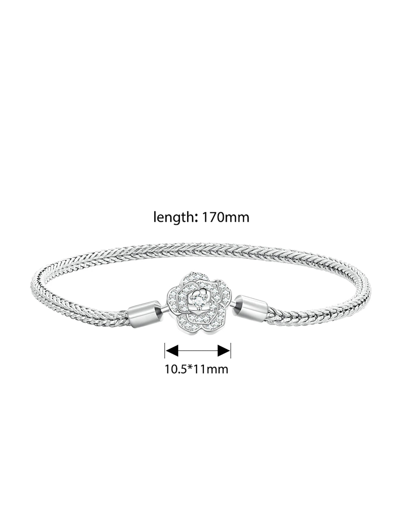 BISAER 925 Sterling Silver Rose Basic Bracelet Fox Tail Chain Plated White Gold For Bangle DIY Charm Bead Original Fine Jewelry