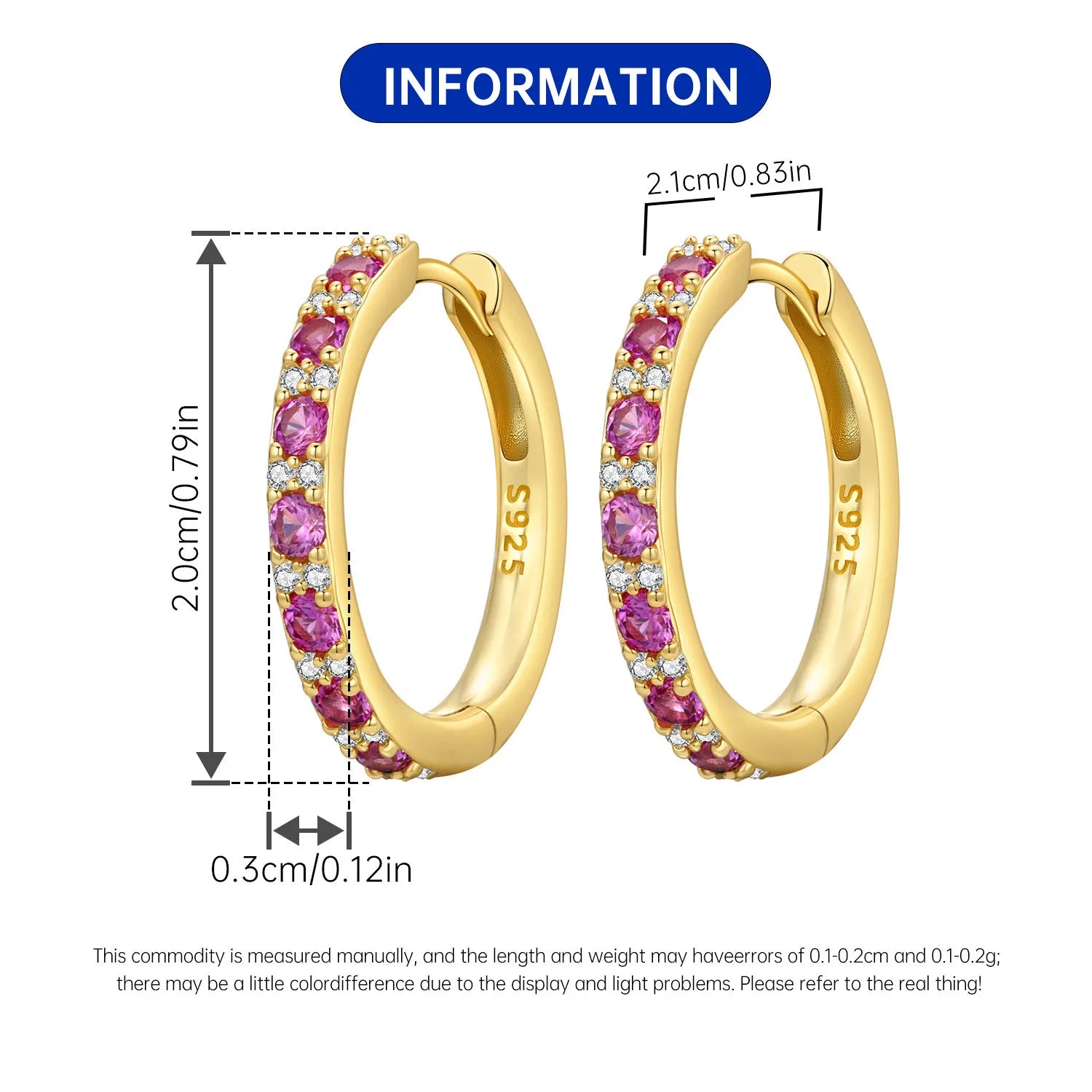 PANPOKI S925 Sterling Silver Rose Pink Zircon Design Earrings Versatile Hoop Earrings For Women Jewelry Original Party Gifts