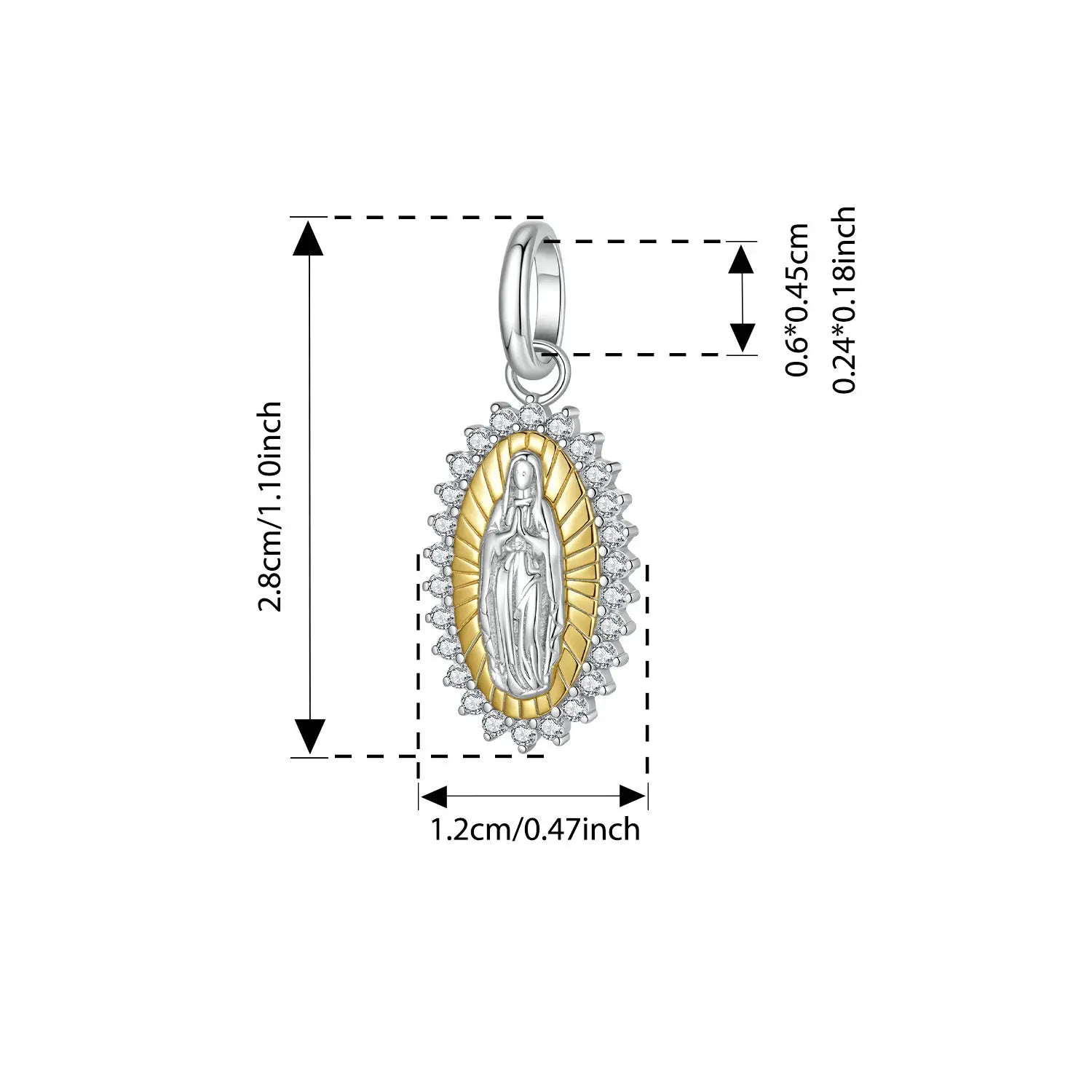 Bamoer Anhänger aus 925er Sterlingsilber, zweifarbig, mit Jungfrau Maria-Motiv, Kreuzanhängern und Flügelperlen, ideal für DIY-Armbänder und mehr.