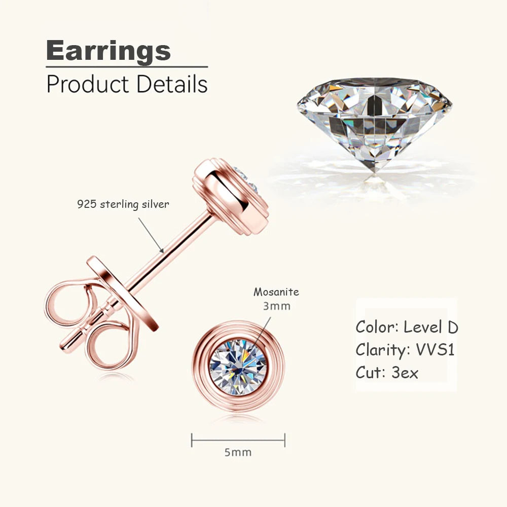 Round 3mm D Color Moissanite Stud Earring 925 Sterling Silver Small Earrings for Women Piercing Pendientes Minimalist Jewelry - Madeinsea©