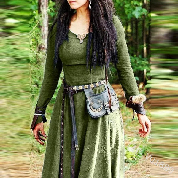 Medieval Dress Women Long Sleeve Maxi Robe Vintage Fairy Elven Dress R