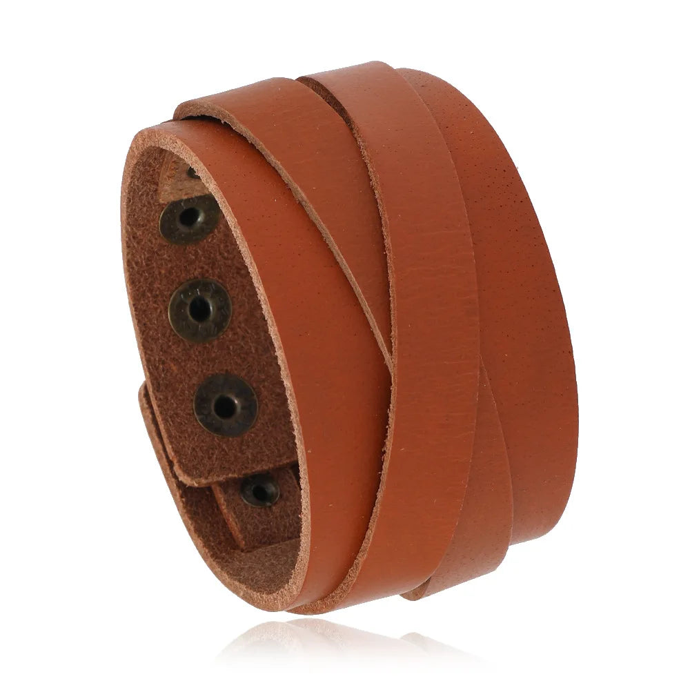 Vintage Leather Bracelet Men Punk-style Leather Wide Bracelet Simple Personality Men's Multi-layer Jewelry Bracelet Charm Retro