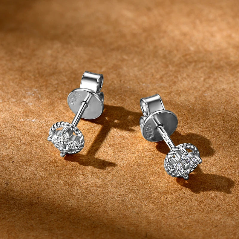 OXTAO Twist Earrings D Color Moissanite Round Earrings for Women S925 Silver Ear Studs Passed Diamond Test Party Fine Jewelry