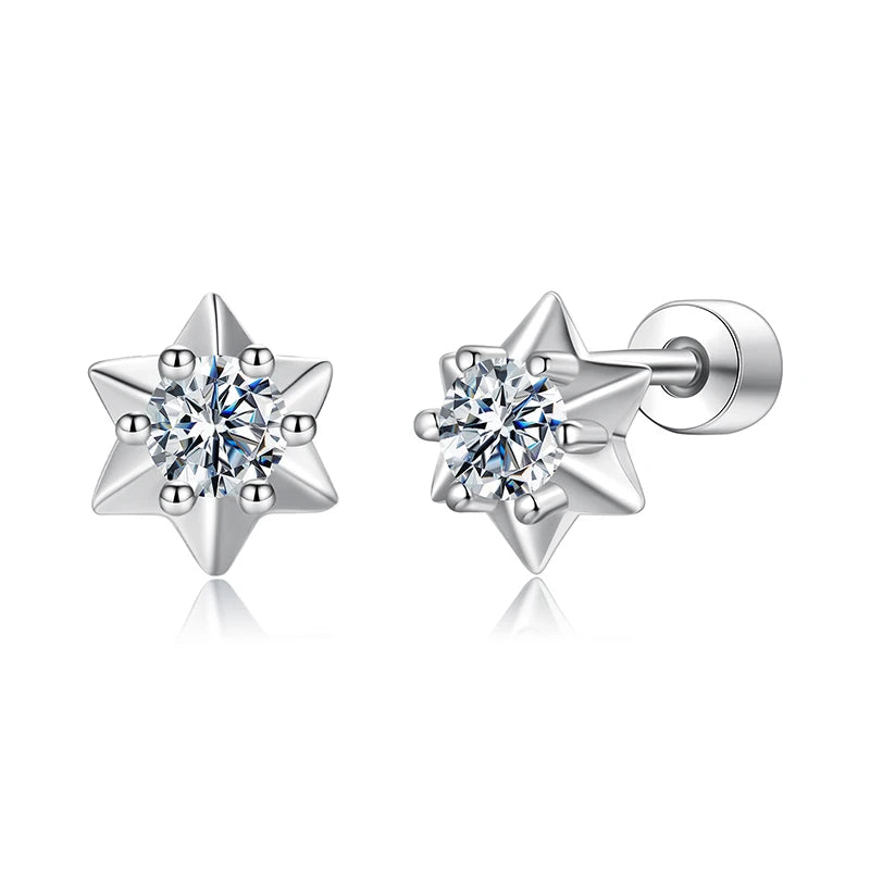 BAMOER Sparkling Hexagram Moissanite Stud Earrings, 925 Sterling Silver Lab Created Diamond Mini Star Earrings Birthday Gift