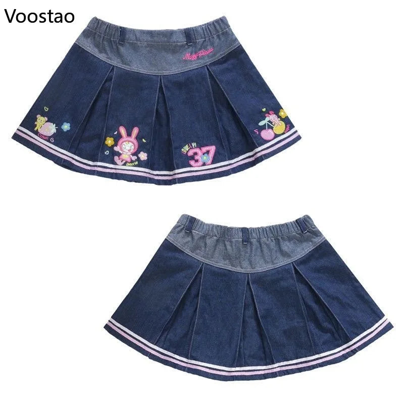 Kawaii-Jeansrock im japanischen Lolita-Stil für Damen mit süßer Cartoon-Hasenstickerei, kurze Röcke im koreanischen Y2K-Stil.