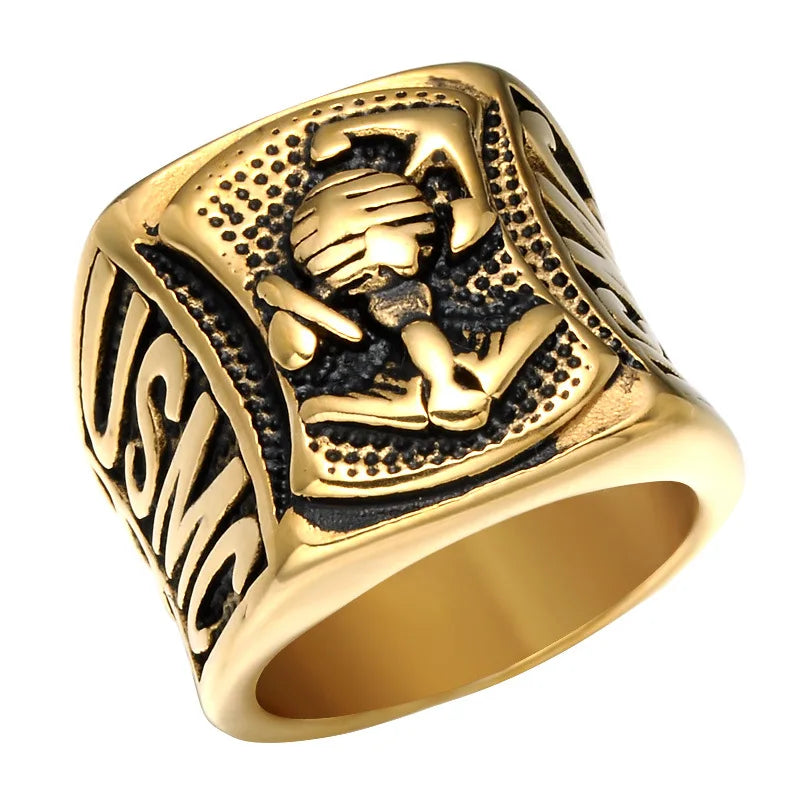 USMC Anchor Ring Stainless Steel Marine Corps Crew Jewelry European American Titanium Steel