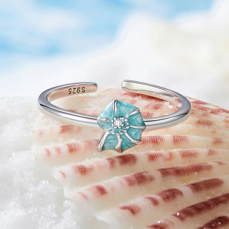 BAMOER 925 Sterling Silver Cute Conch Ring Stacking Finger Ring, Animals Adjustable Open Rings Birthday Gift BSR672-E