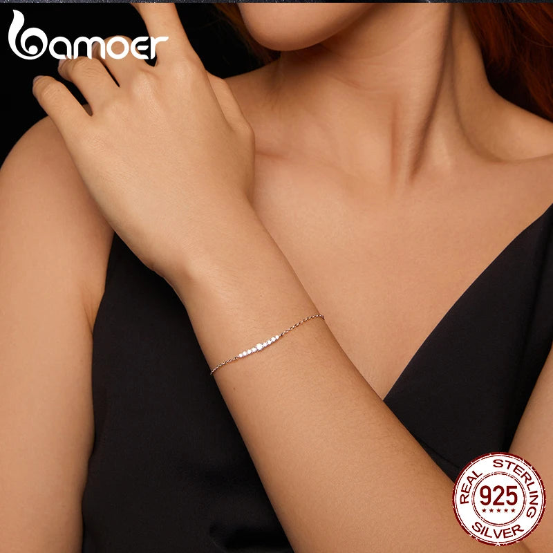 Bamoer Sparkling Moissanite Bracelet Adjustable Strand Bracelet for Women Engagement Birthday Gift Fine Jewelry MSB023