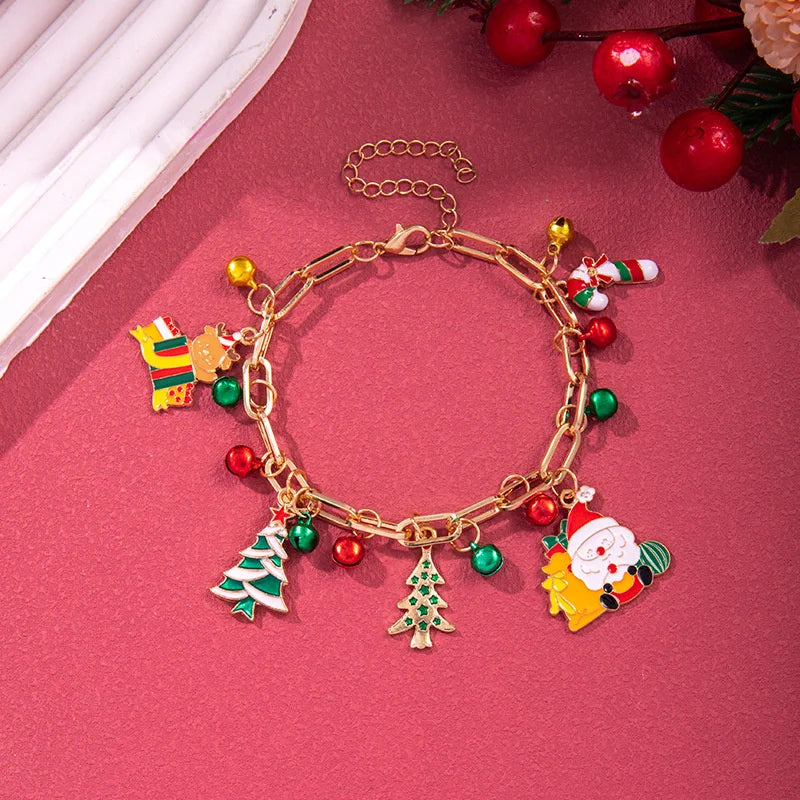 Creative Christmas Metal Chain Bracelet For Women Men Santa Claus Christmas Tree Snowman Snowflake Pendant Bangles Party Jewelry