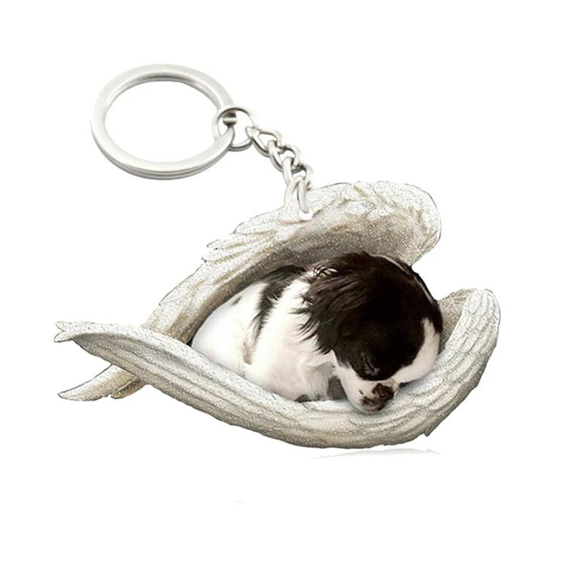 100 Style Cut Dog Sleeping Angel Pendant Bag Keychain Car Keychain Keyring Animal Pet Jewelry Boyfriend Girls Gift Accessories