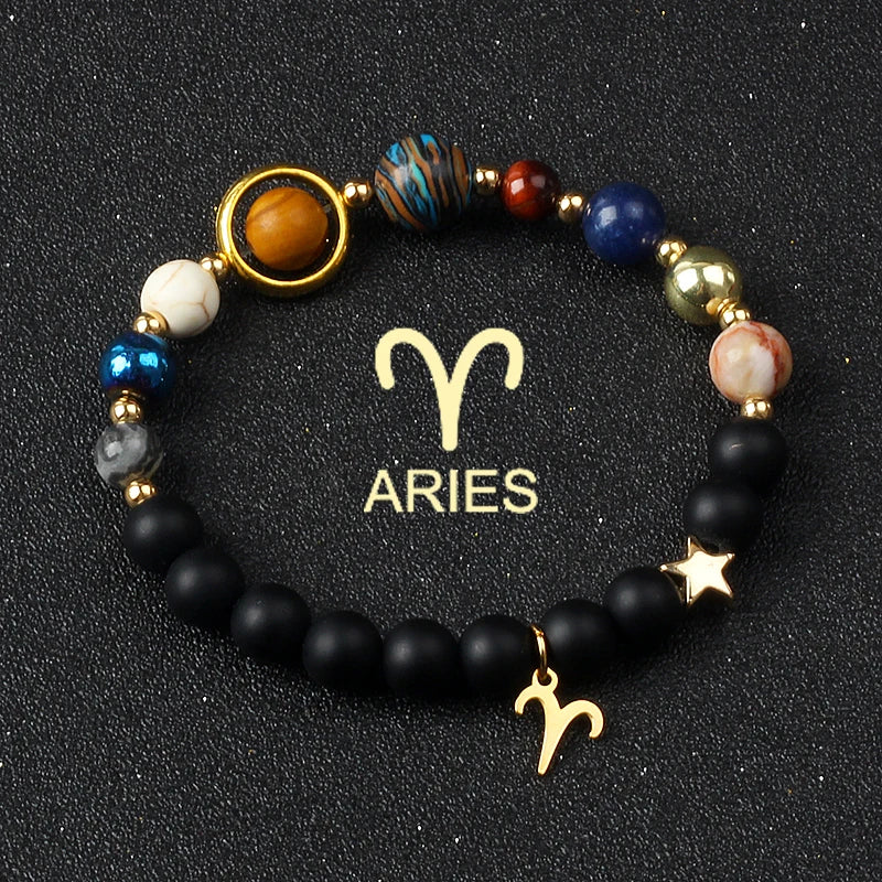 Universe Galaxy Eight Planets 12 Constellation Bracelets for Women Natural Stone Solar System Bracelets Libra Virgo Leo Jewelry - Madeinsea©