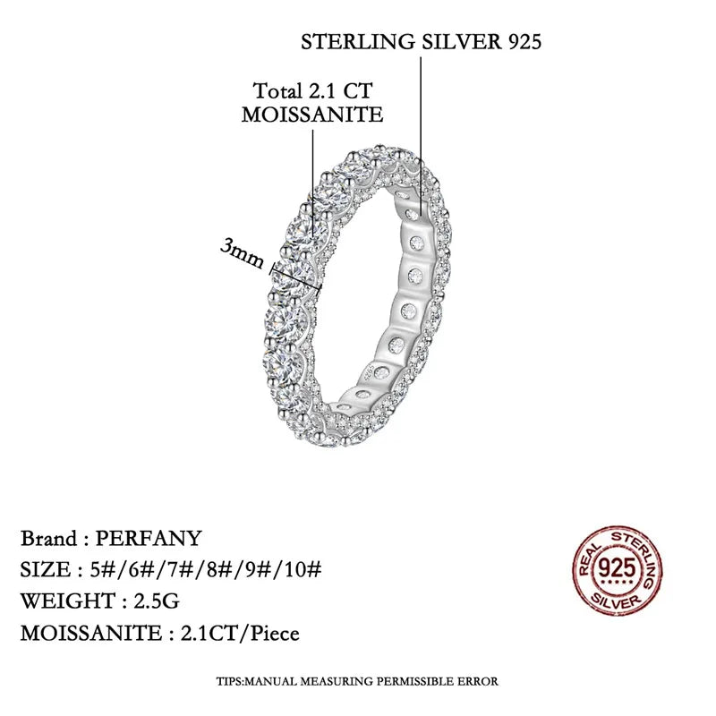 PERFANY 2.1CT Moissanite Ring for Women S925 Pure Silver Sparkling Eternal GRA Certified Diamond Ring Luxury Wedding Jewelry - Madeinsea©