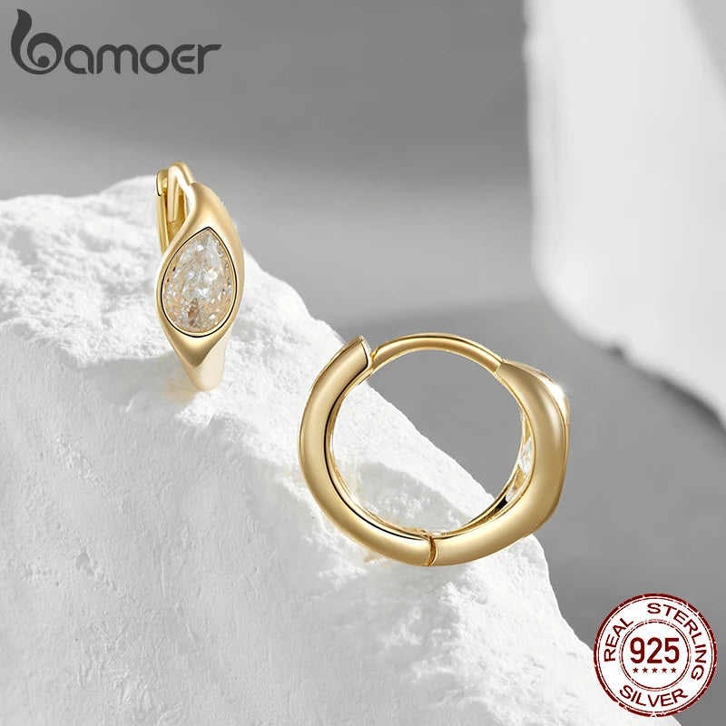 BAMOER 18K Gold Plated Metalness Statement Hoop Earrings for Women, 925 Sterling Silver Trendy Earrings Jewelry Gift BSE1138