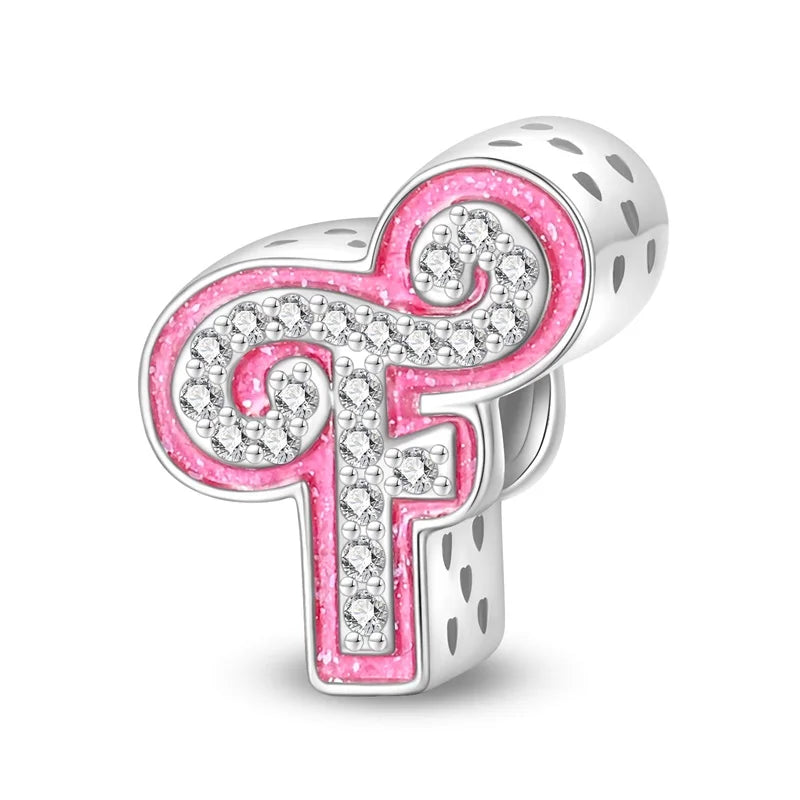 925 Silver 26 Alphabet Pink Princess Letters Charms Bead Fit Pandach 925 Original Bracelet DIY Anniversary Birthday Jewelry Gift