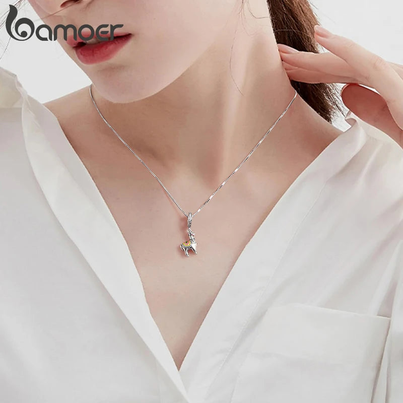 BAMOER 925 Sterling Silver Animal Pendant Colorful Zoo World Flying Dragon Beads Original for Women Teens DIY Cute Necklace