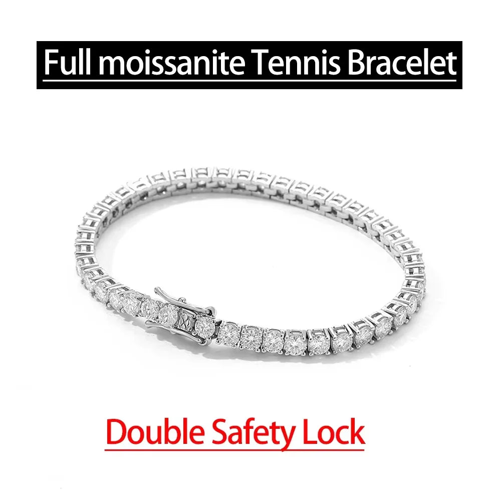 2mm 2.5mm 3mm 4mm 5mm Moissanite Tennis Bracelet for Women Men 100% S925 Sterling Silver Hidden Spring Lock Bracelet Plated 18K - Madeinsea©