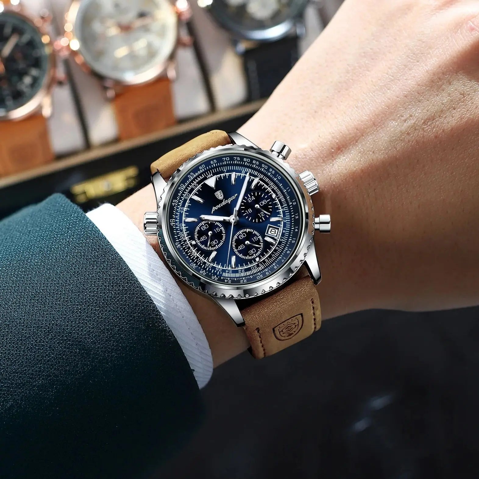 POEDAGAR Luxury Men Watch Waterproof Luminous Calendar Chronograph Sports Man Wristwatch Leather Men's Quartz Watches Male Reloj