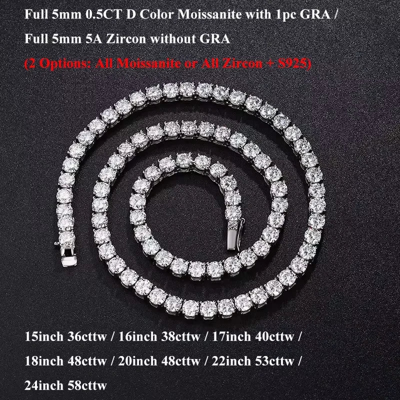 EWYA Real 2.5/3/4/5mm Full Moissanite Tennis Necklace for Women 925 Sterling Silver Diamond Neck Chains Necklaces Fine Jewelry