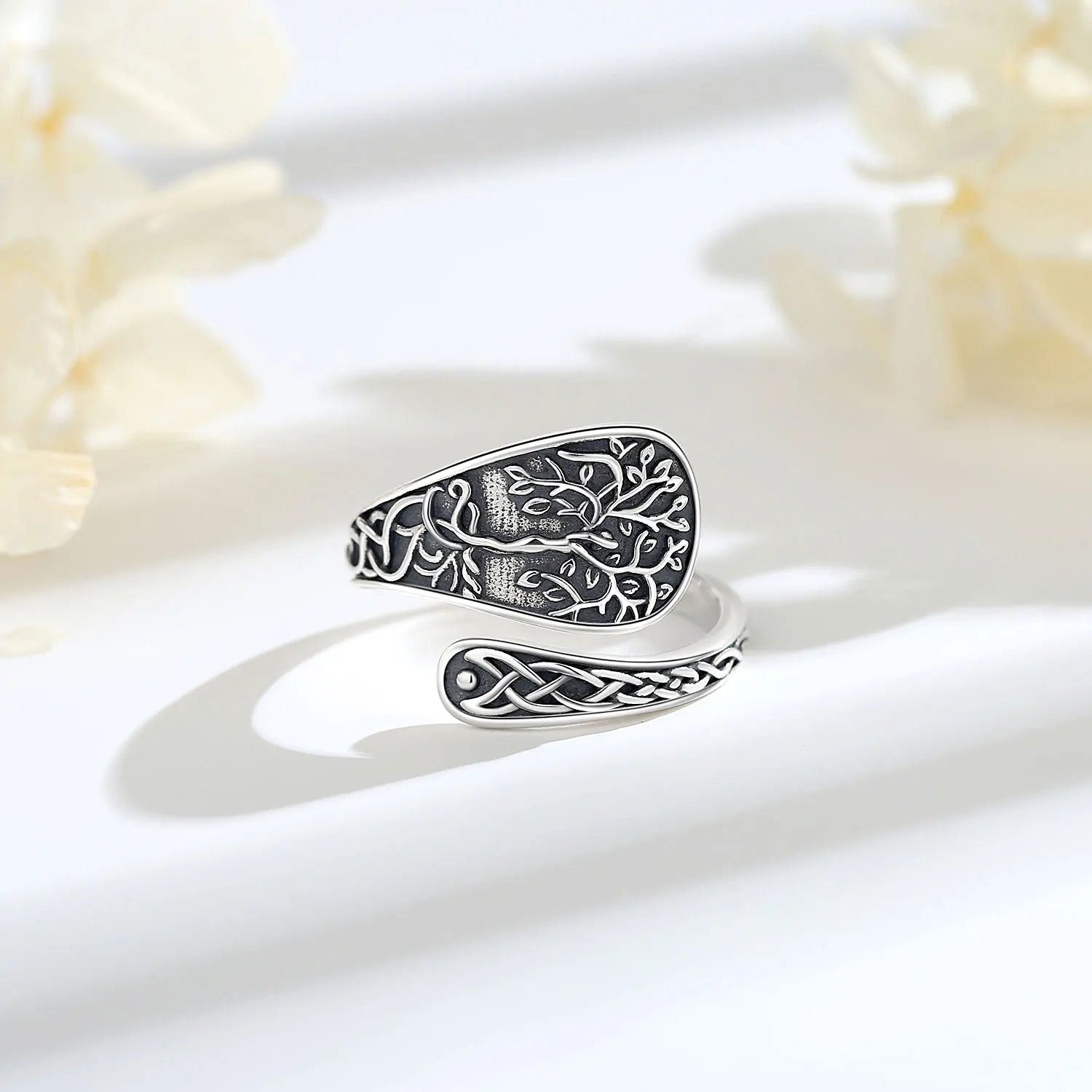 Eudora 925 Sterling Silver Tree of Life Adjustable Ring Vintage Celtic Knot Amulet Spoon Ring Fine Jewelry Gift for Men Women