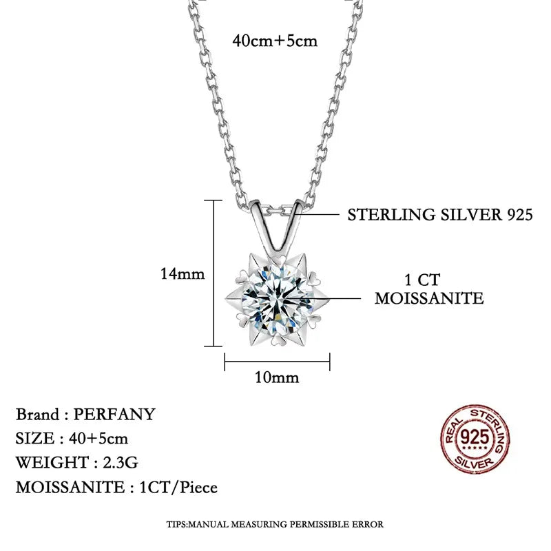 PERFANY 1-3CT Moissanite Women's Necklace S925 Pure Silver Snowflake Simulation Diamond Pendant Wedding High-end Jewelry - Madeinsea©