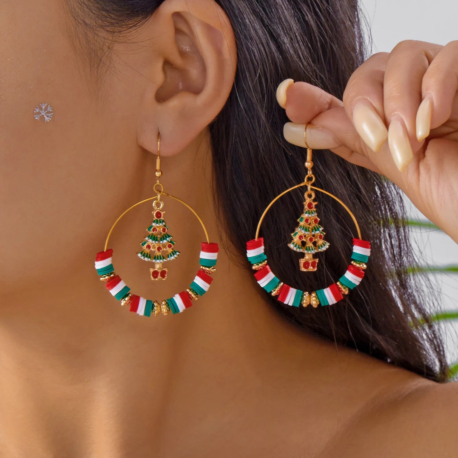 Christmas Colorful Bell Tassel Earrings for Women Zircon Snowflake Xmas Tree Beads Long Earring New Year Festival Party Gifts