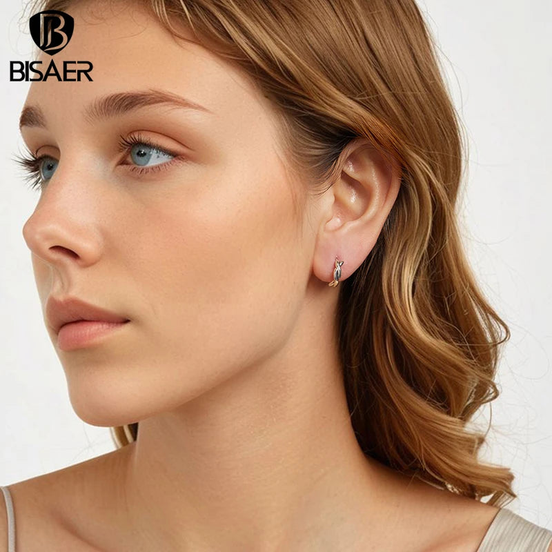 BISAER 925 Sterling Silber Twisted Hoop Ohrringe Runde Klassische Hypoallergen Ohr ClipFür Frauen Party Original Edlen Schmuck Geschenk