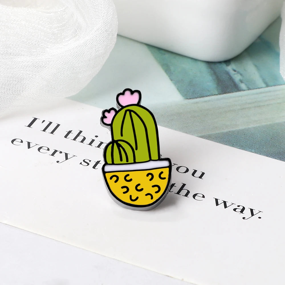 12 Styles Cute Cactus Enamel Pins Metal Plant Brooches Women Men Jeans Coat Lapel Pin Badges Kids Backpack Decoration Jewelry
