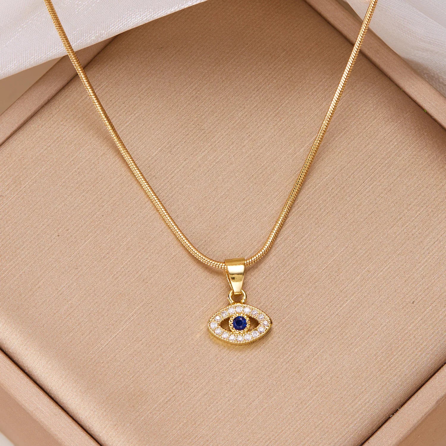 Stainless Steel Inlaid Zircon Moon Star Pendant Necklace For Women Lucky Turkish Evil Eye Clavicle Chain Choker Party Jewelry