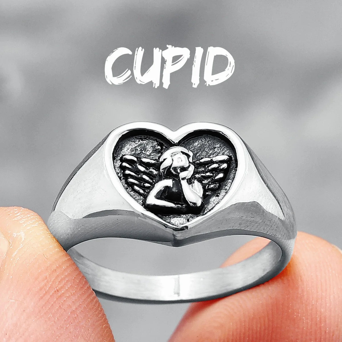 Cute Cupid Unisex Rings Heart Shape 316L Stainless Steel Ring Kawaii for Men Women Couple Friends Fashion Jewelry Best Gift