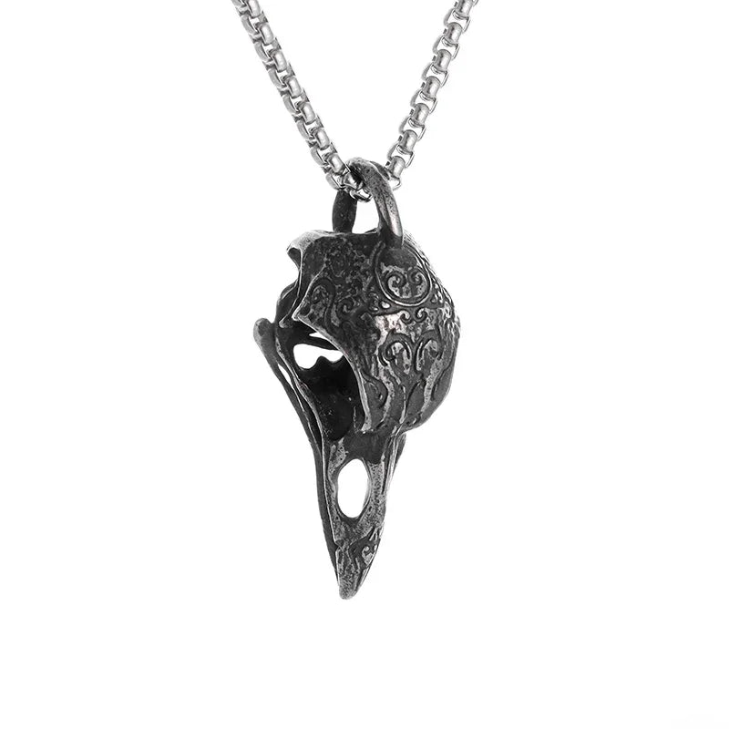 Retro Nordic Style Crow Skull Pendant Animal Bird Necklace for Men Personalized Jewelry Lucky Amulet Gift