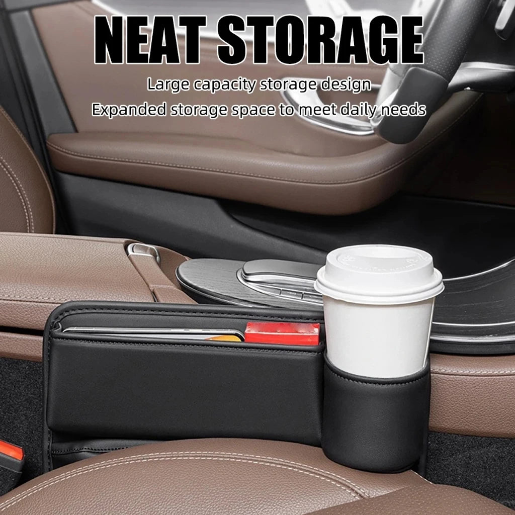 Car Seat Gap Filler Automotive Seat Leather Storage Box with Cup Holder Universal Seat Gap Organizer Adjustable Seat Storage Box - Madeinsea©