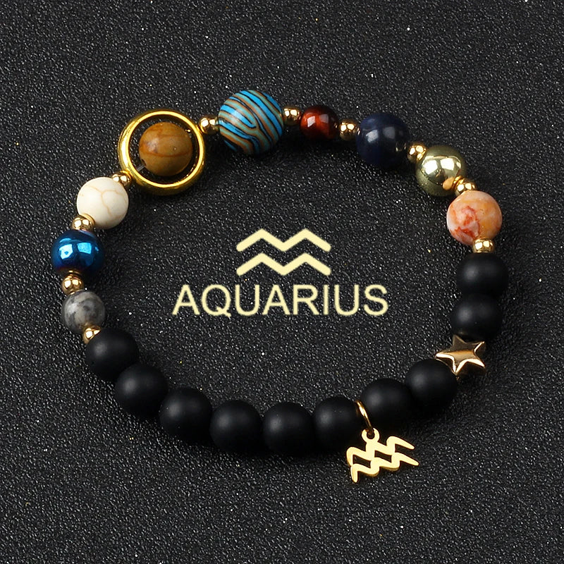 Universe Galaxy Eight Planets 12 Constellation Bracelets for Women Natural Stone Solar System Bracelets Libra Virgo Leo Jewelry - Madeinsea©