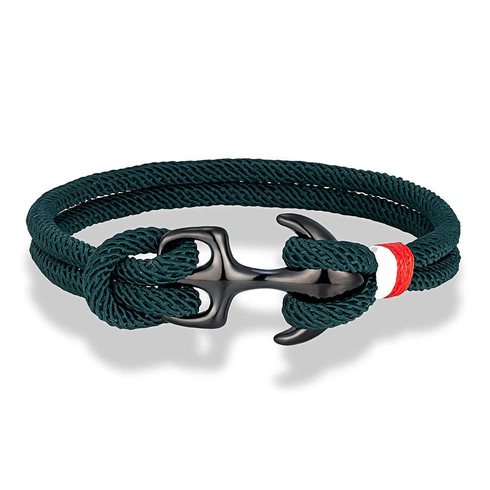 MKENDN Schwarzes Ankerarmband für Damen und Herren, zweireihiges Armband aus nautischem Seil, Sportschließe aus Edelstahl, maritimer Schmuck