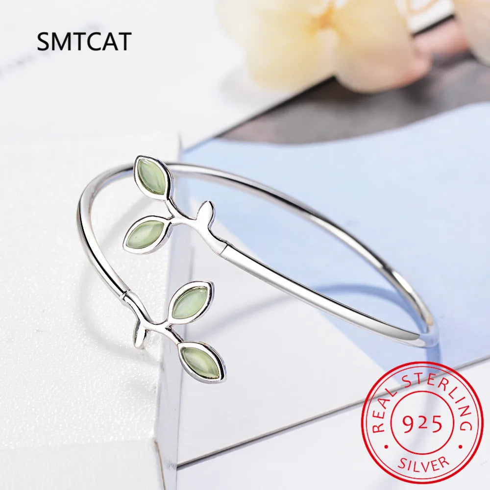 925 Sterling Silver Jewelry Sets Enamel Green Olive Branch Leaves Earring+Ring+Necklace+Bangle For Women Fine Jewelry Bijoux