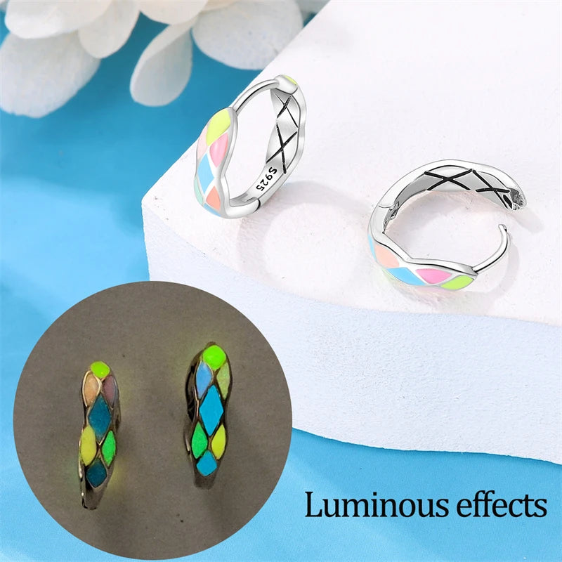Earrings 925 Silver Colorful Cute Cat Claw Heart Shaped Rhomboid Luminous Dopamine Earrings For Women Fashion Party Jewelry Gift