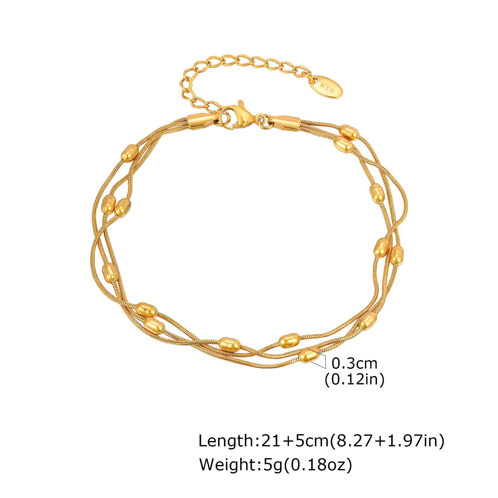 Vnox Summer Stainless Steel Three-layer Snake Chain Anklets For Women Gold Color Circle Bead Foot Hand Jewelry Fashion Style